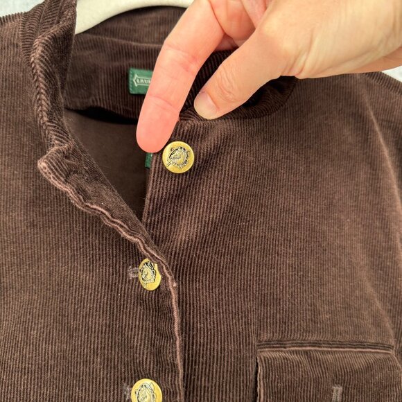 Ralph Lauren Womens Corduroy Button Up Jacket Size M Brown Equestrian Gold Crest - Picture 4 of 14